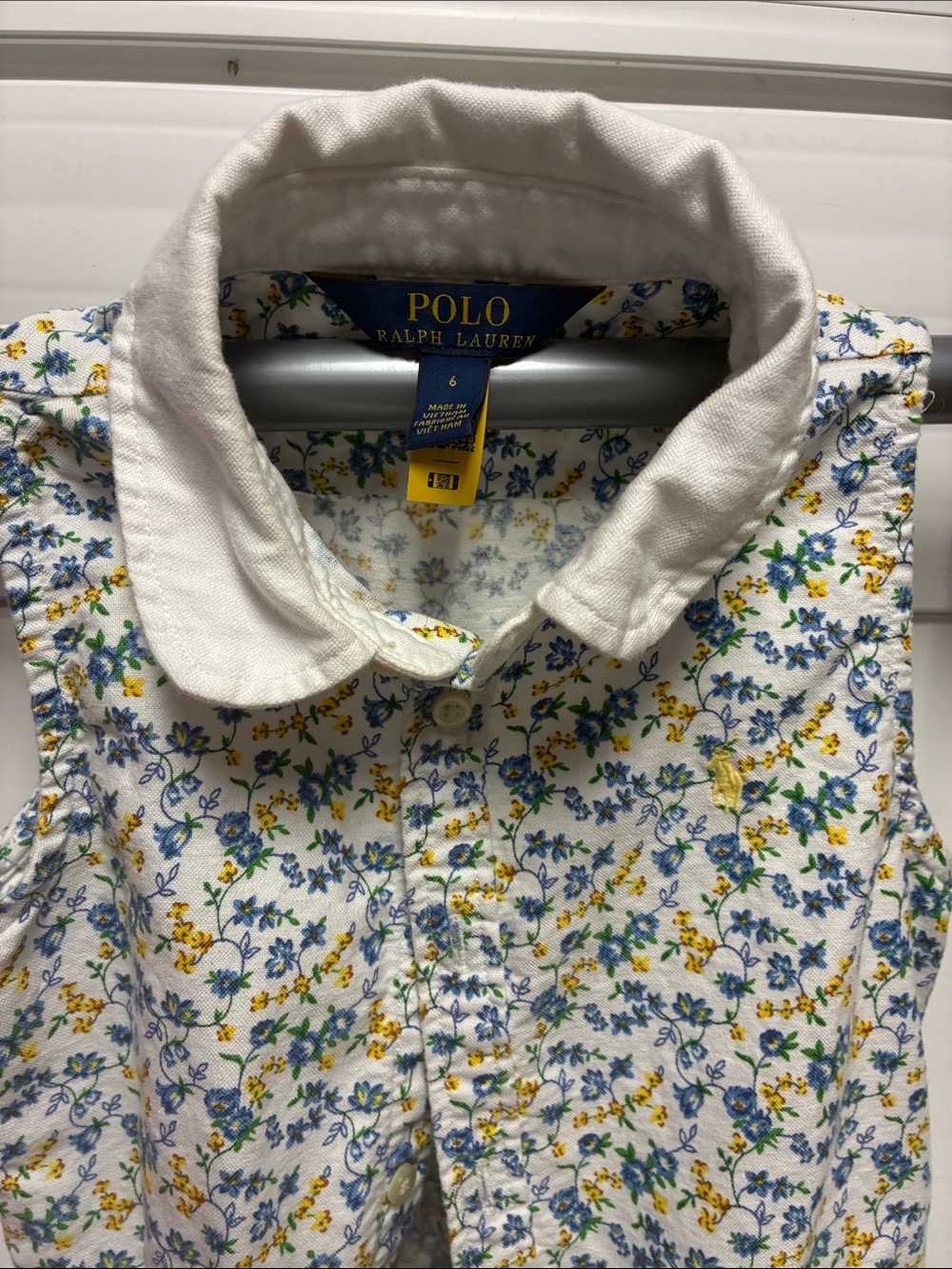 Polo by Ralph Lauren White Floral Button-Down Top with Blue & Yellow Blooms